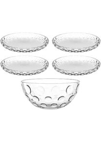 Schale Leonardo "Schalen-/Teller-Set, 5er Set CUCINA OPTIC, 4x &Oslash; 18 cm & 1x &Oslash; 22 cm", transparent, H:12cm &Oslash;:22cm, Glas, Sch&uuml;sseln, Schale, sp&uuml;lmaschinengeeignet