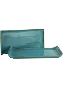 Servierplatte Creatable "Nature Collection", blau (aquablau), B:16,5cm L:33cm, Steinzeug, Servierplatten, Servierplatte, Servier Set, 33x16,5 cm