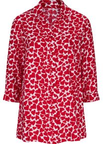 Damen Longbluse im Herz-Dessin, reine Viskose wei&szlig;-rot-gemustert Gr&ouml;&szlig;e 52