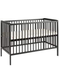 Jimmylee Gitterbett, Schwarz, Holz, Kernbuche, Hartholz, H2, H&ouml;he ca. 6 cm, 65x86x125 cm, Made in Europe, Bezug abnehmbar/waschbar, antibakteriell, Wendematratze, Baby- und Kleinkindseite,h&ouml;henverstellbar, Warnhinweise am Produkt, Sprossen mit Normabstand, Aufbauanleitung im Karton, Lattenrost inklusive, Schlupfsprossen, Babym&ouml;bel & Kinderm&ouml;bel, Babyzimmer, Babybetten, Gitterbetten