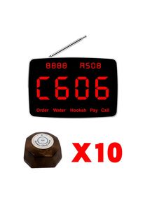 10 pcs of Table Call Button 1 Display Monitor Receiver for Restaurant , Wireless Waiter Calling System