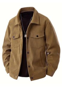 Men's European Size Casual Sports Jacket - Corduroy Single-Breasted Outerwear with Pocket Design