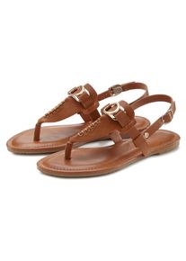 Zehentrenner Vivance "Sommerschuh", Damen, Gr. 42, braun (camelfarben), Obermaterial: 100% Lederimitat. Decksohle: 100% Lederimitat. Futter: 100% Lederimitat. Laufsohle: 100% Synthetik, unifarben, Schuhe Zehentrenner, Sandale, Pantolette mit Schmuckelement VEGAN