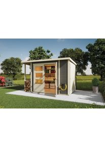 Gartenhaus Karibu "Multifunktionshaus 1 Pultdach", grau (terragrau), Holzwerkstoff, Gartenh&auml;user, Gartenhaus, naturbelassen oder terragrau