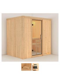 Sauna KARIBU "Bedine", beige (naturbelassen), ohne Ofen, (ohne Ofen), Saunen, Sauna, ohne Ofen
