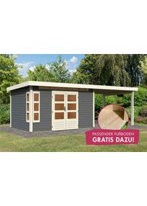 Gartenhaus Karibu "Kolimasee 7", grau (terragrau), Holzwerkstoff, Gartenh&auml;user, Gartenhaus, mit Anbaudach 3,2 m, terragrau