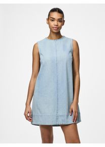 Jeanskleid Pieces "PCFLORA SL MINI DENIM DRESS NOOS", Damen, Gr. XL, N-Gr, light blau denim, Denim/Jeans, Obermaterial: 100% Baumwolle, unifarben, relaxed fit kurz, Rundhals, Kleider Jeanskleid, mit A-Linien-Schnitt