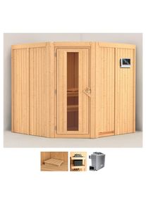Sauna Karibu "Jarin", beige (naturbelassen), Saunaofen, externe Steuerung, 9 kW, Saunen, Sauna, Ofen 9 KW externe Strg easy