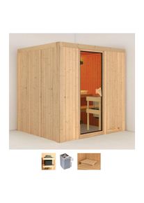 Sauna Karibu "Sodin", beige (naturbelassen), Saunaofen, integrierte Steuerung, 9 kW, Saunen, Sauna, Ofen 9 kW integr. Strg