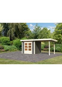 Gartenhaus Karibu "Ammersee 2" SET mit Anbaudach 2,35 m Breite", grau (terragrau), Holzwerkstoff, Gartenh&auml;user, Gartenhaus, naturbelassen oder terragrau