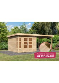 Gartenhaus Karibu "Kolimasee 6", beige (naturbelassen), Holzwerkstoff, Gartenh&auml;user, Gartenhaus, mit Anbaudach 3,2 m, naturbelassen