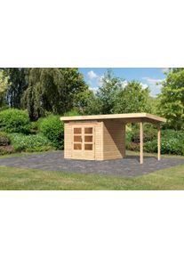 Gartenhaus Karibu "Ammersee 3" SET mit Anbaudach 2,35m Breite", beige (naturbelassen), Holzwerkstoff, Gartenh&auml;user, Gartenhaus, naturbelassen oder terragrau