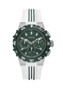 Multifunktionsuhr Guess "FORE", wei&szlig;, gr&uuml;n, Armbanduhren, Damen, Multifunktionsuhr, Quarzuhr, Armbanduhr, Herrenuhr, Silikonarmband, analog, Wochentag