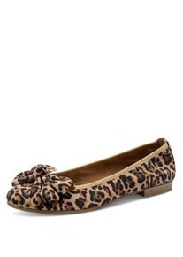 Ballerina Tamaris, Damen, Gr. 42, leoprint, Ziegenveloursleder, Schuhe Ballerina, Blockabsatz, Businessschuh, Schlupfschuh hat eine schmale Form
