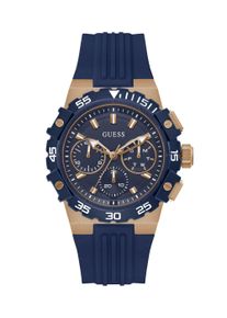 Multifunktionsuhr Guess "FORE", blau, ros&eacute;goldfarben, Armbanduhren, Damen, Multifunktionsuhr, Quarzuhr, Armbanduhr, Herrenuhr, Silikonarmband, analog, Wochentag