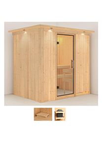 Sauna Karibu "Finja", beige (naturbelassen), ohne Ofen, (ohne Ofen), Saunen, Sauna, ohne Ofen