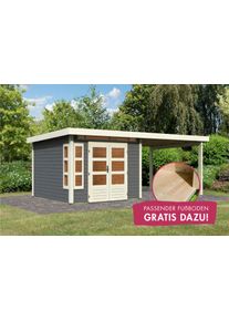 Gartenhaus Karibu "Kolimasee 6", grau (terragrau), Holzwerkstoff, Gartenh&auml;user, Gartenhaus, mit Anbaudach 3,2 m, terragrau