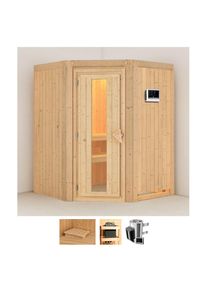 Sauna Karibu "Nanna", beige (naturbelassen), Saunaofen, externe Steuerung, 3,6 kW, Saunen, Sauna, Ofen 3,6 kW externe Strg.easy
