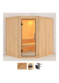 Sauna KARIBU "Laila", beige (naturbelassen), Saunaofen, integrierte Steuerung, 3,6 kW, Saunen, Sauna, Ofen 3,6 kW intgr. Strg