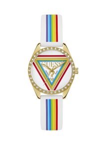 Quarzuhr Guess "JOY", bunt, goldfarben, Armbanduhren, Damen, Quarzuhr, Armbanduhr, Damenuhr, Silikonarmband, analog