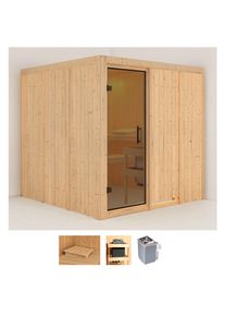Sauna Karibu "Rodin", beige (naturbelassen), Saunaofen, integrierte Steuerung, 9 kW, Saunen, Sauna, Ofen 9 kW integr. Strg