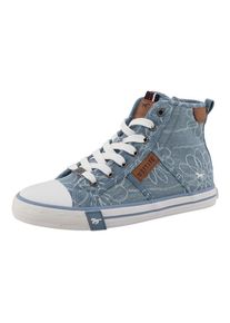 Sneaker Mustang Shoes "Winona", Damen, Gr. 41, jeansblau, Textil, Schuhe Sneaker, High Top-Sneaker, Schn&uuml;rboots mit Bl&uuml;ten-Stickerei