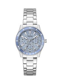 Multifunktionsuhr Guess "MARIANA", silberfarben, hellblau, Armbanduhren, Damen, Multifunktionsuhr, Quarzuhr, Armbanduhr, Damenuhr, Edelstahlarmband, analog, Wochentag