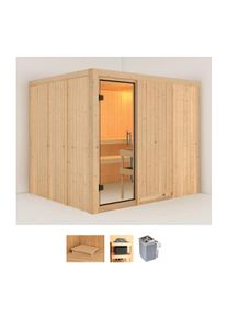 Sauna Karibu "Gitte", beige (naturbelassen), Saunaofen, integrierte Steuerung, 9 kW, Saunen, Sauna, Ofen 9 kW integr. Strg
