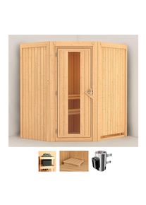 Sauna Karibu "Tomke", beige (naturbelassen), Saunaofen, integrierte Steuerung, 3,6 kW, Saunen, Sauna, Ofen 3,6 kW intgr. Strg
