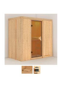 Sauna Karibu "Vada", beige (naturbelassen), ohne Ofen, (ohne Ofen), Saunen, Sauna, ohne Ofen