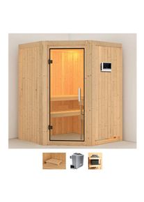 Sauna Karibu "Larin", beige (naturbelassen), Saunaofen, externe Steuerung, 9 kW, Saunen, Sauna, Ofen 9 KW externe Strg easy