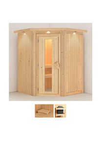 Sauna Karibu "Nanna", beige (naturbelassen), ohne Ofen, (ohne Ofen), Saunen, Sauna, ohne Ofen