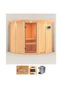Sauna KARIBU "Jarin", beige (naturbelassen), Saunaofen, externe Steuerung, 9 kW, Saunen, Sauna, Ofen 9 KW externe Strg easy