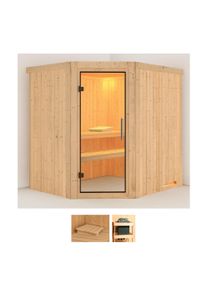 Sauna Karibu "Laila", beige (naturbelassen), ohne Ofen, (ohne Ofen), Saunen, Sauna, ohne Ofen