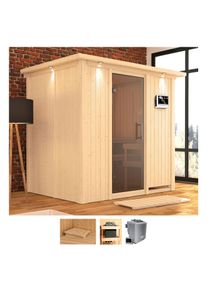Sauna Karibu "Bedine", beige (naturbelassen), Bio-Kombiofen, externe Steuerung, 9 kW, Saunen, Sauna, Ofen 9 kW Bio externe Strg easy