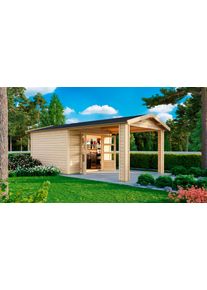 Gartenhaus Karibu "Traufberg 3", beige (naturbelassen), Holzwerkstoff, Gartenh&auml;user, Gartenhaus, mit Dachausbauelement, naturbelassen