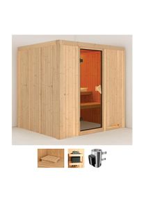 Sauna Karibu "Dima", beige (naturbelassen), Saunaofen, integrierte Steuerung, 3,6 kW, Saunen, Sauna, Ofen 3,6 kW intgr. Strg
