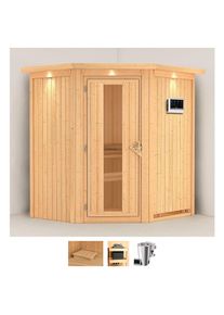 Sauna Karibu "Tomke", beige (naturbelassen), Bio-Kombiofen, externe Steuerung, 3,6 kW, Saunen, Sauna, Ofen 3,6 kW Bio-Ofen externe Strg. easy