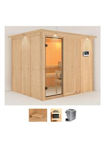 Sauna Karibu "Gitte", beige (naturbelassen), Saunaofen, externe Steuerung, 9 kW, Saunen, Sauna, Ofen 9 KW externe Strg easy