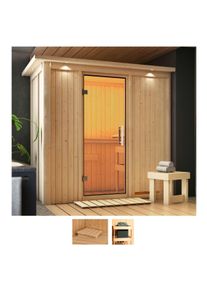 Sauna Karibu "Vada", beige (naturbelassen), ohne Ofen, (ohne Ofen), Saunen, Sauna, ohne Ofen