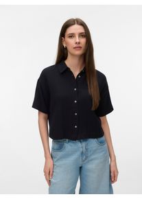 V&eacute;ro Moda Kurzarmbluse VERO MODA "VMNATALI SS CROP SHIRT WVN NOOS", Damen, Gr. L, schwarz, Web, Obermaterial: 100% Baumwolle, unifarben, taillenbedeckt, Blusen Kurzarmbluse, Baumwolle, verk&uuml;rzte Form
