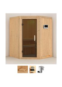 Sauna Karibu "Nanna", beige (naturbelassen), Bio-Kombiofen, externe Steuerung, 3,6 kW, Saunen, Sauna, Ofen 3,6 kW Bio-Ofen externe Strg. easy