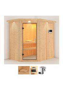 Sauna Karibu "Swantje", beige (naturbelassen), Bio-Kombiofen, externe Steuerung, 3,6 kW, Saunen, Sauna, Ofen 3,6 kW Bio-Ofen externe Strg. easy