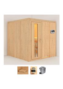 Sauna Karibu "Rodin", beige (naturbelassen), Bio-Kombiofen, externe Steuerung, 9 kW, Saunen, Sauna, Ofen 9 kW Bio externe Strg easy