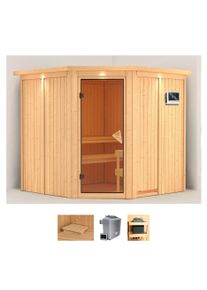 Sauna Karibu "Jarin", beige (naturbelassen), Saunaofen, externe Steuerung, 9 kW, Saunen, Sauna, Ofen 9 KW externe Strg easy