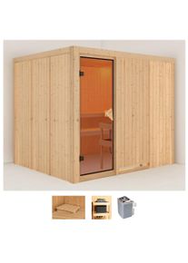 Sauna Karibu "Gitte", beige (naturbelassen), Saunaofen, integrierte Steuerung, 9 kW, Saunen, Sauna, Ofen 9 kW integr. Strg