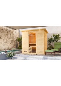 Sauna Karibu "Menja", beige (naturbelassen), Saunaofen, integrierte Steuerung, 9 kW, Saunen, Sauna, Ofen 9 kW integr. Strg