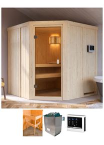 Sauna Karibu "Bodo", beige (natur), Saunaofen, externe Steuerung, 9 kW, Saunen, Sauna, Ofen 9 KW externe Strg easy