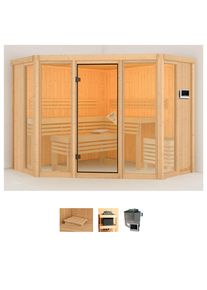 Sauna Karibu "Astrid 2", beige (naturbelassen), Saunaofen, externe Steuerung, 9 kW, Saunen, Sauna, Ofen 9 KW externe Strg easy