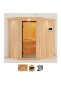 Sauna Karibu "Clara", beige (naturbelassen), Saunaofen, externe Steuerung, 9 kW, Saunen, Sauna, Ofen 9 KW externe Strg easy